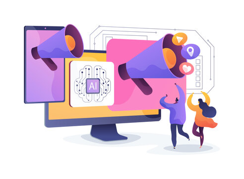 AI-Driven Content Distribution abstract concept vector illustration.