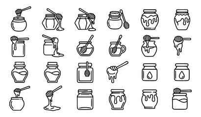 Honey Dipper and Jar Vector Collection Black White Food Icon Set © Md