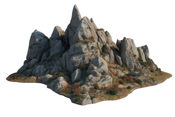Obraz premium Rugged mountain peaks showcasing natural granite rock formations with scattered autumn grass and transparent background