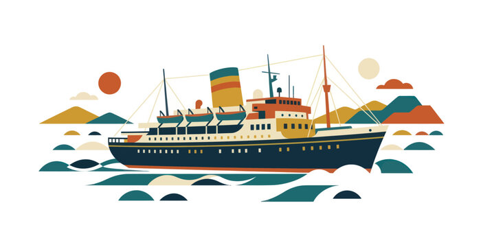 Vintage Ocean Liner Vector Illustration