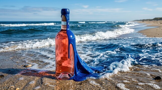 Glass Bottle Beach Ocean Waves