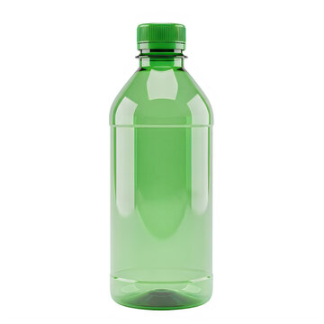 Green plastic water bottle with a cap isolated on transparent background, illustration