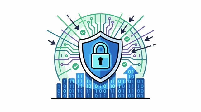 Digital shield with lock data streams and growth arrow