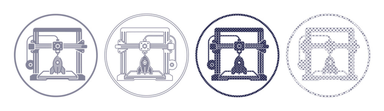 Set of 4 3D Printer Icons Vector