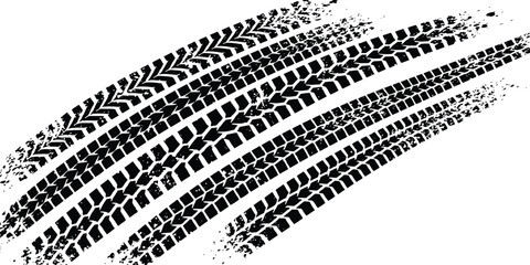 Grunge tire tracks and dirty mud trails isolated on white background vector illustration for racing design. © Artful