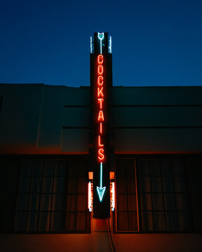 The Office Bar neon sign at night, San Diego, California