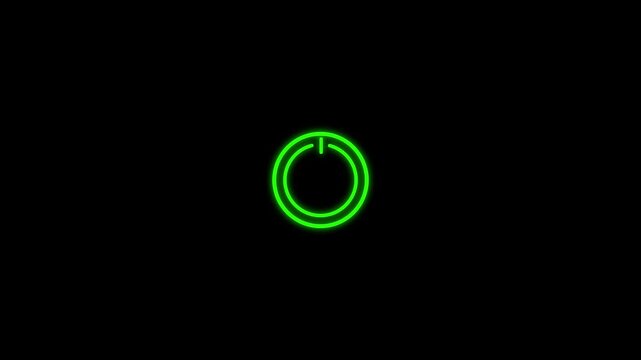 Neon green power button animation on black background