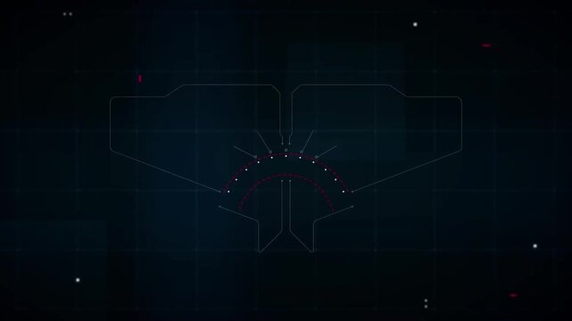 Futuristic aviation HUD interface with flight data analysis, sci-fi dashboard cockpit telemetry overlay animation on black grid background, 4k video.