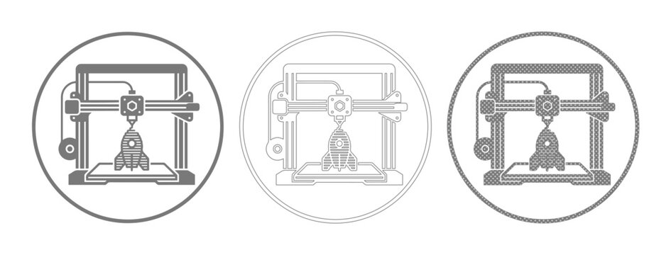 Set of 3D Printer Icons with Rocket Object Vector