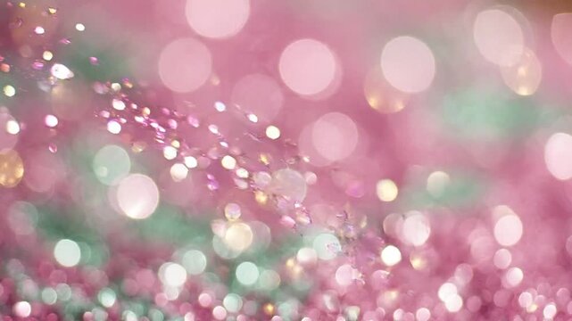 A mesmerizing display of colorful bokeh highlights featuring soft pink and green hues, creating a dreamy atmosphere perfect for artistic compositions and visuals.