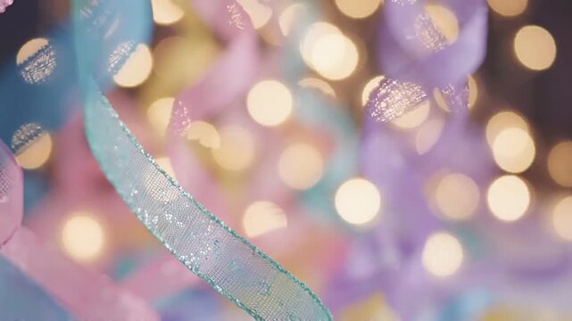 Vibrant Celebration: A Close-Up of Colorful Ribbons and Twinkling Lights Capturing the Festive Spirit and Joyful Atmosphere of a Special Occasion