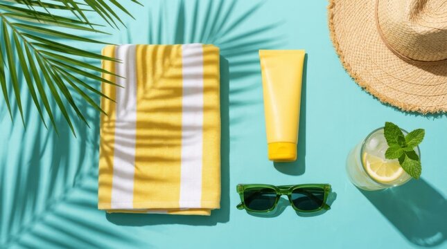 Summer Beach Accessories Flat Lay