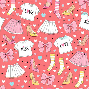 Colorful Valentine's Day Pattern with Fashion Accessories