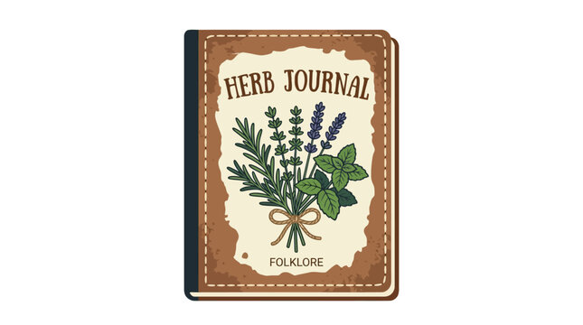 Herb Journal Folklore Book Cover with Herbs Illustration