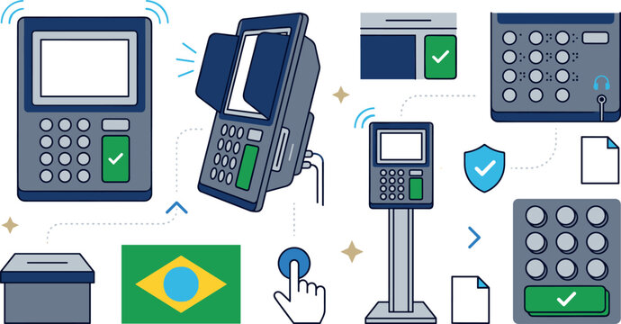 Electronic Voting Machine Vector Set with Brazil Election Technology Digital Ballot and Secure Voting