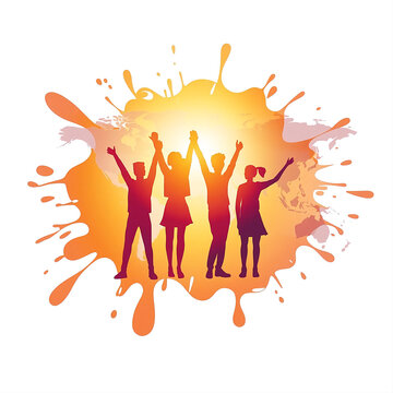 Silhouettes of People Celebrating with Colorful Paint Splatter