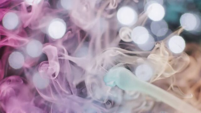 A Beautiful Dance of Colorful Smoke with Soft Bokeh Lights Creating an Ethereal and Dreamlike Atmosphere in the Background