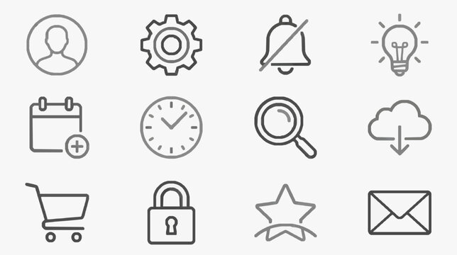 Professional Minimalist Line Icons Set of 12 Monochrome Symbols for Web App Design and SEO Content