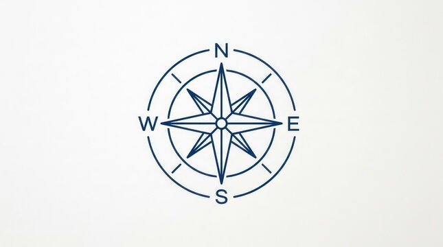 Minimalist navigation compass line icon isolated on white for travel and map concepts.