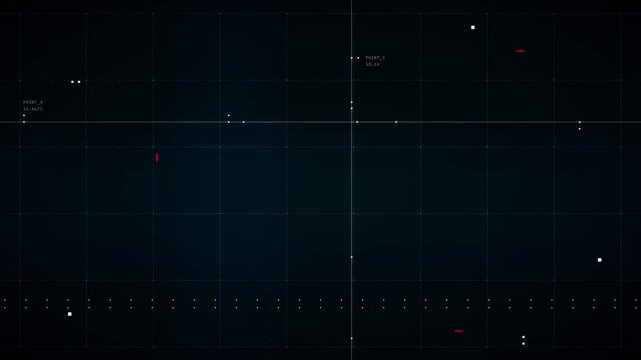 Futuristic HUD Grid Interface with Moving Data Points and Digital Analytics Elements. Sci-Fi UI Screen with Cyber Security Graph Matrix for Tech Background.