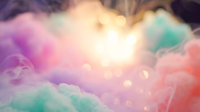 A Dreamy Display of Colorful Cotton Candy Clouds Filled with Sparkling Lights, Creating a Whimsical and Enchanting Atmosphere for All Ages