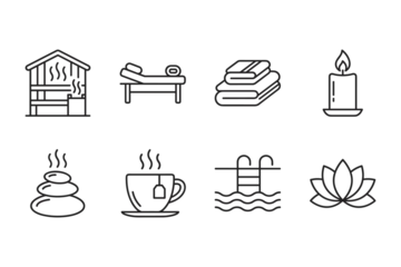 Collection of spa and wellness icons for relaxation and self-care © Passatic