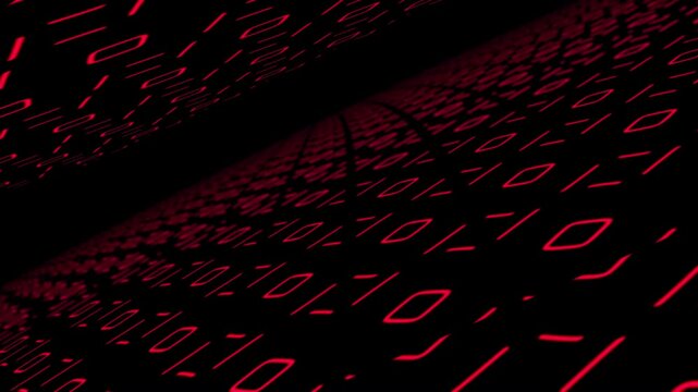 Digital Binary Code Flowing Through A Tunnel Red On Black Background