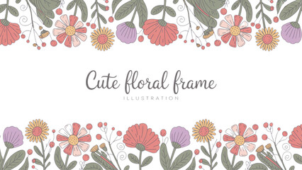Colorful floral frame with fruits and berries decorative design Vector © Mahanz