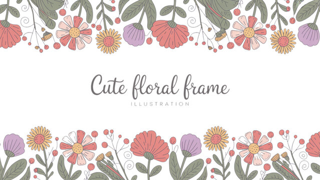 Colorful floral frame with fruits and berries decorative design Vector