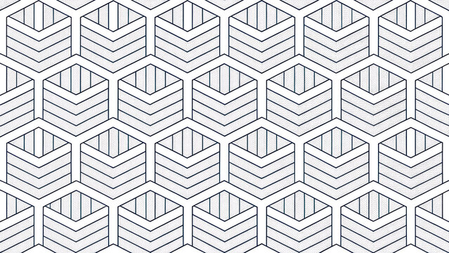 Seamless geometric pattern with isometric cubes and thin gray lines