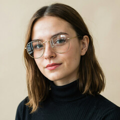 Obraz premium Young woman wearing glasses and black turtleneck
