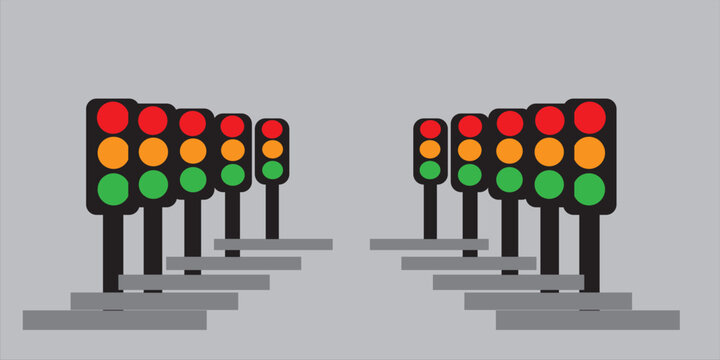Traffic lights icon set. Coloured traffic light in glyph. Filled semaphore symbol. Traffic lights collection in glyph. Stock vector illustration.