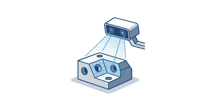 Isometric 3D Scanning Process Vector Illustration