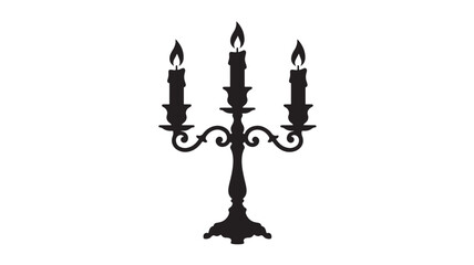 Obraz premium Candelabra Icon with Three Candles Flames in Black Silhouette Style for Decoration, Worship, and Festive Design Use