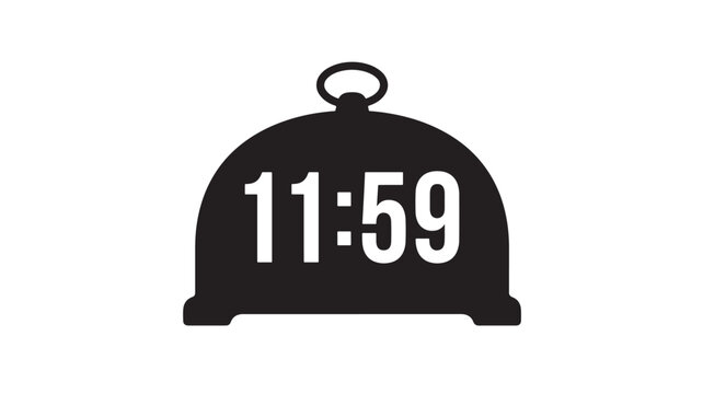 Money Bag Icon with 11:59 Time Marking, Simple Black and White Countdown Symbol for Finance Concept Featuring Moneybag, Pouch