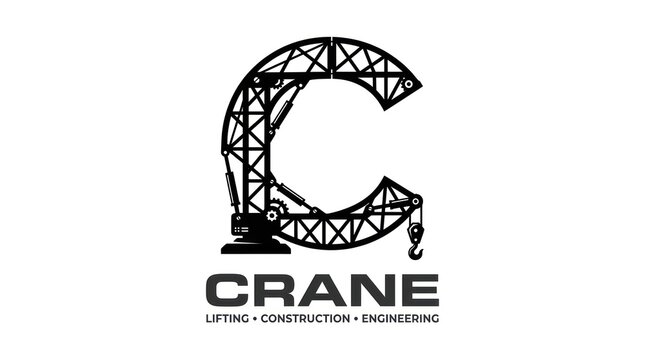 Minimalist logo design of a construction crane integrated into the shape of letter c form.
