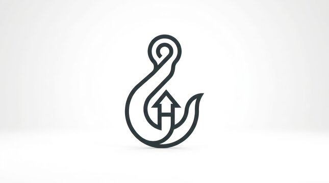 Industrial logo design featuring metallic crane hook with upward arrow growth direction.