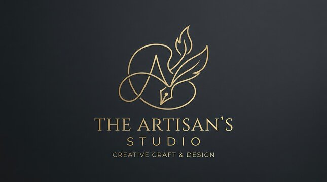 Minimalist gold letter a logo design for luxury artisan studio brand on dark black surface.