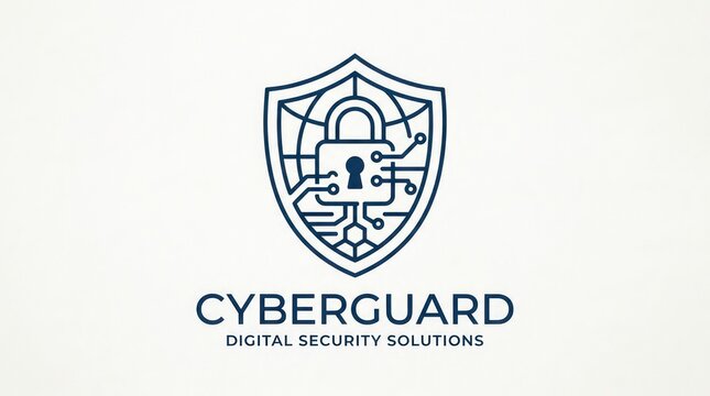 Cyberguard digital security solutions logo with globe shield icon on light grey backdrop.