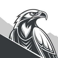 Fototapeta premium Eagle head illustration in black and white with logo design graphic design digital