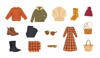 Colorful collection of winter clothing and accessories isolated Vector © MST REZIA