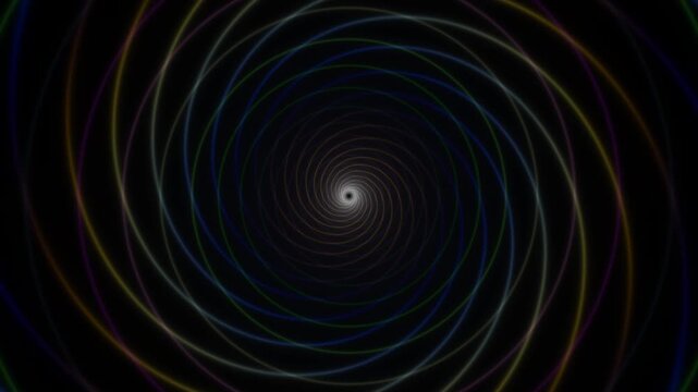 Spinning circular patterns create a dynamic visual effect in dark