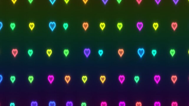 Colorful heart pattern in neon style on dark background