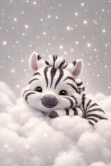 Naklejka premium Adorable zebra amidst fluffy clouds.
