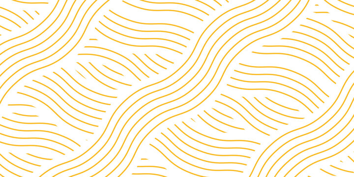 Yellow instant noodle, pasta and spaghetti texture with geometric wavy lines. Ramen, pasta vector pattern. Background abstract food illustration