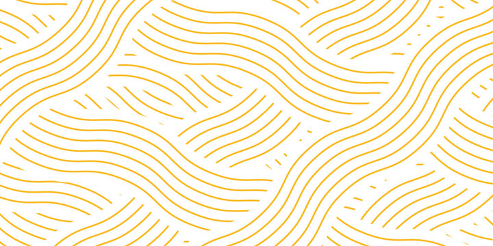 Yellow instant noodle, pasta and spaghetti texture with geometric wavy lines. Ramen, pasta vector pattern. Background abstract food illustration