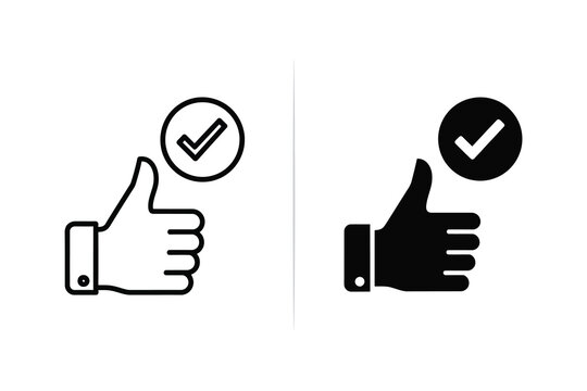 Hand gestures approval and disapproval vector flat illustration with check and cross marks