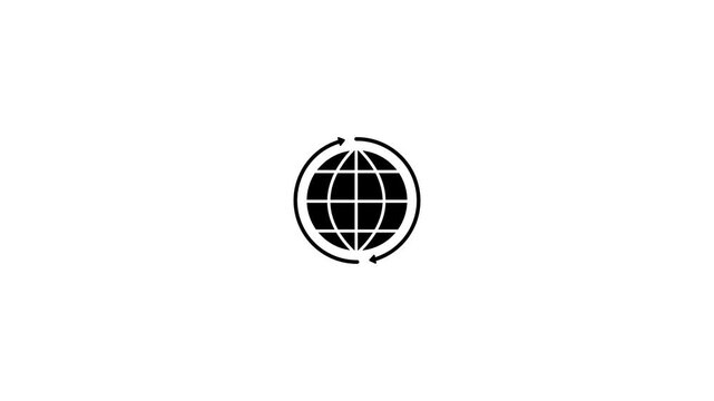 Animated world exchange linear icon. Internet communication and interaction. Cyberspace. Seamless loop HD video with alpha channel on white background.