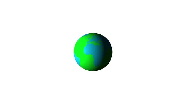 3D rotating planet earth globe animation loop with green continents and blue oceans isolated on white background, with video animation.