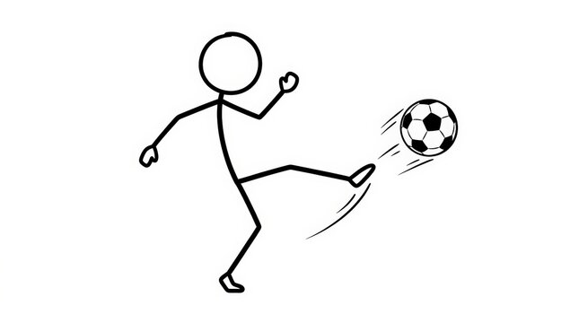 Stick Figure Kicking Soccer Ball Isolated on White